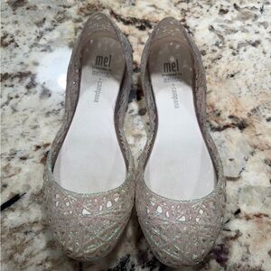 Mel by Melissa Girls Sparkling Silver Flats slip on shoes Campana style
